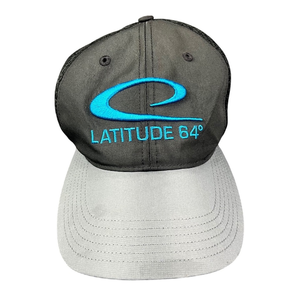 Latitude 64 Golf Discs Trucker Hat Black Grey Blue GBO Disc Golf Mesh Cap